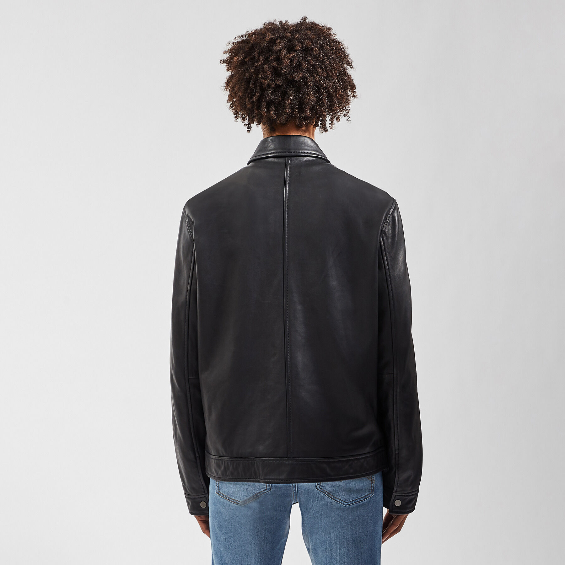 Blouson en cuir col chemise Noir | Jules