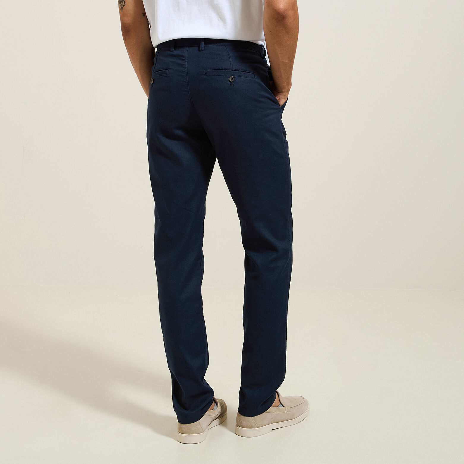 Pantalon slim en coton et lin