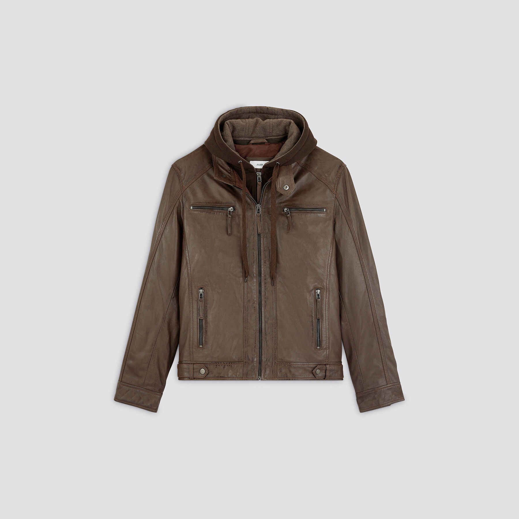 Blouson cuir col biker Marron | Jules