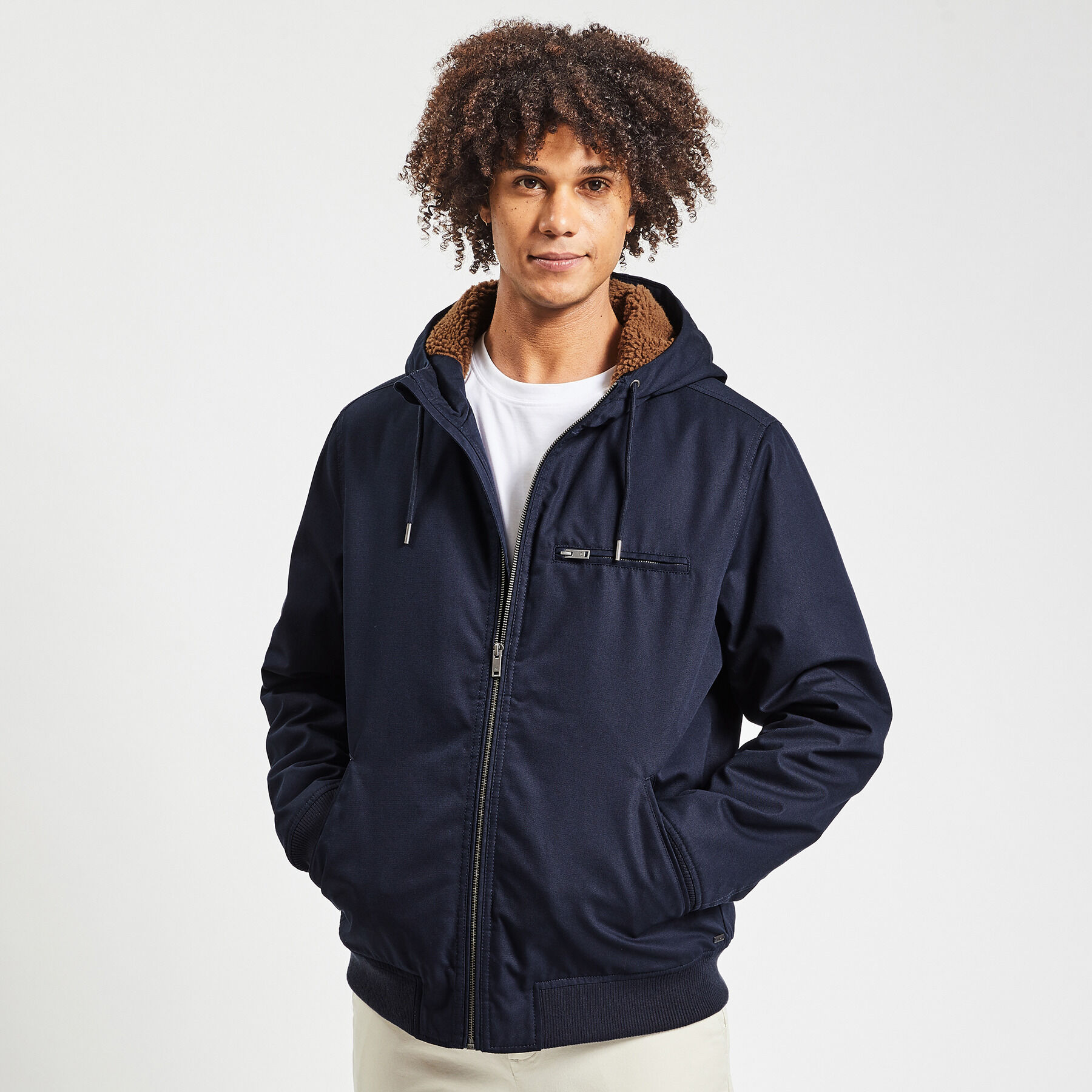 Blouson à capuche doublé faux mouton Bleu foncé | Jules