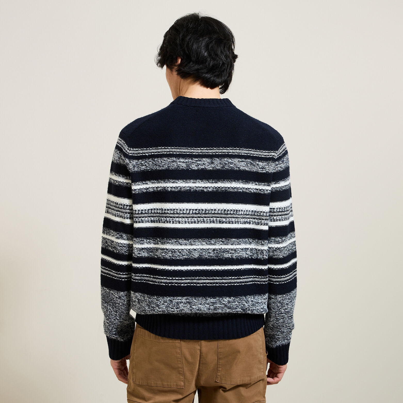 Pull col rond rayé jacquard