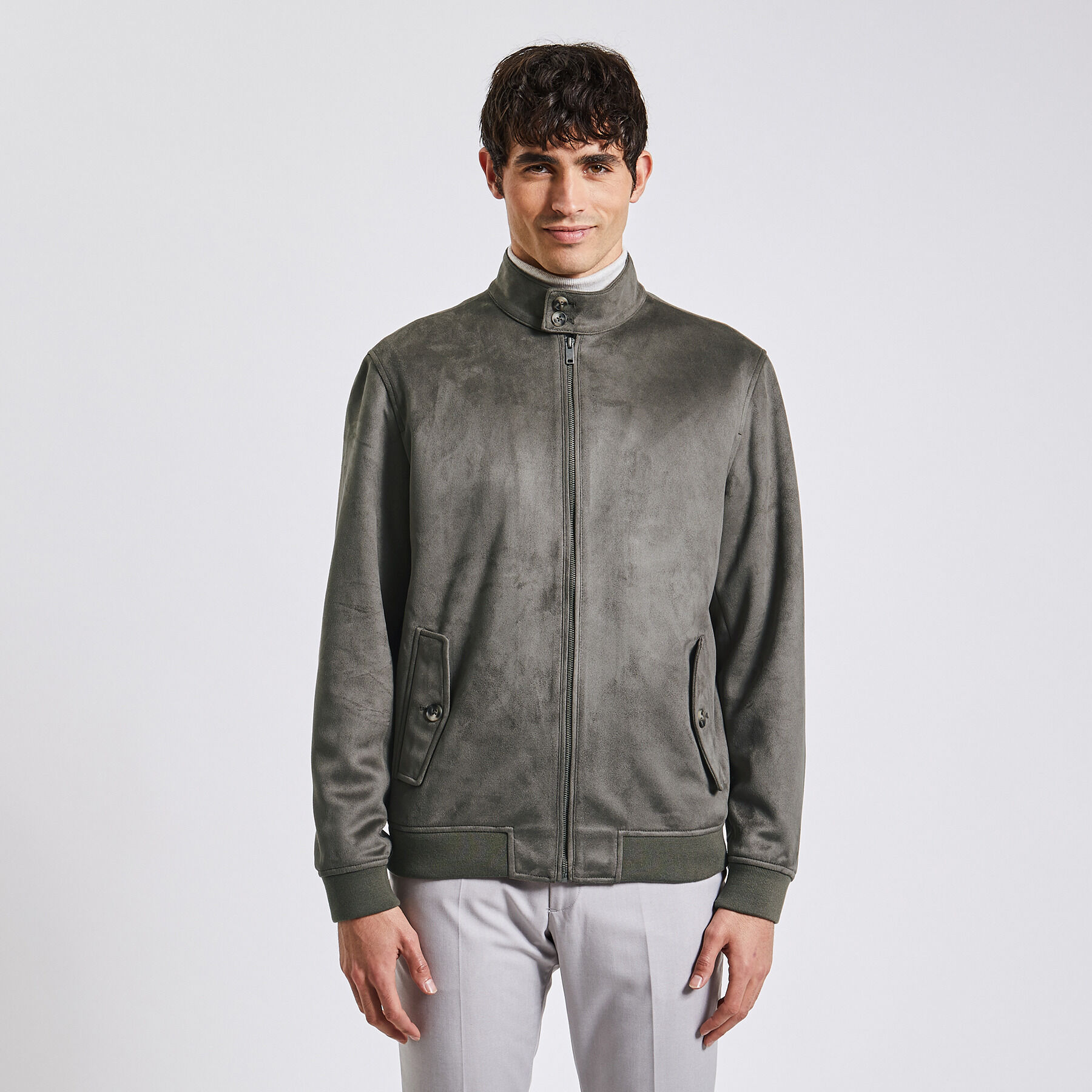 Blouson col montant aspect velours Vert kaki | Jules