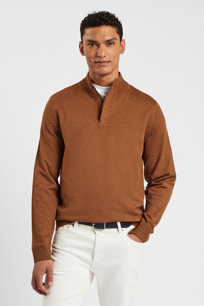 Pull cachemire homme col camionneur uni Marron choco, Pull GREG