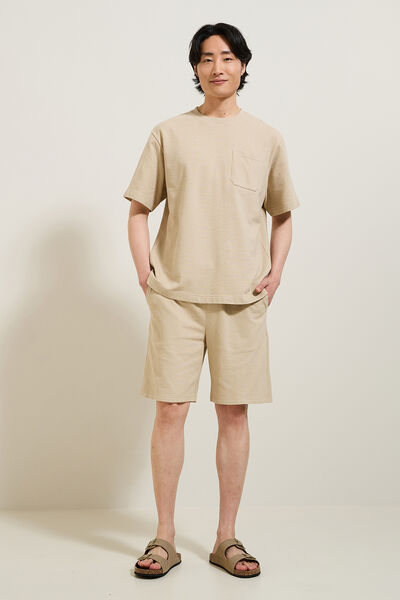 Ensemble t-shirt et bermuda texturés - Beige