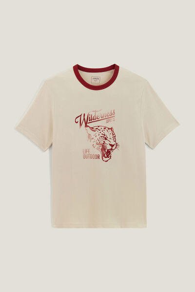 T-shirt met ronde hals, print en contrasterende ve