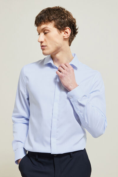 Chemise slim unie sans repassage en coton