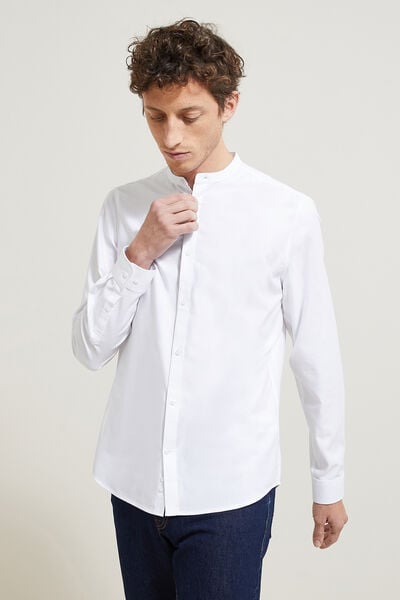 Chemise unie regular col mao en coton