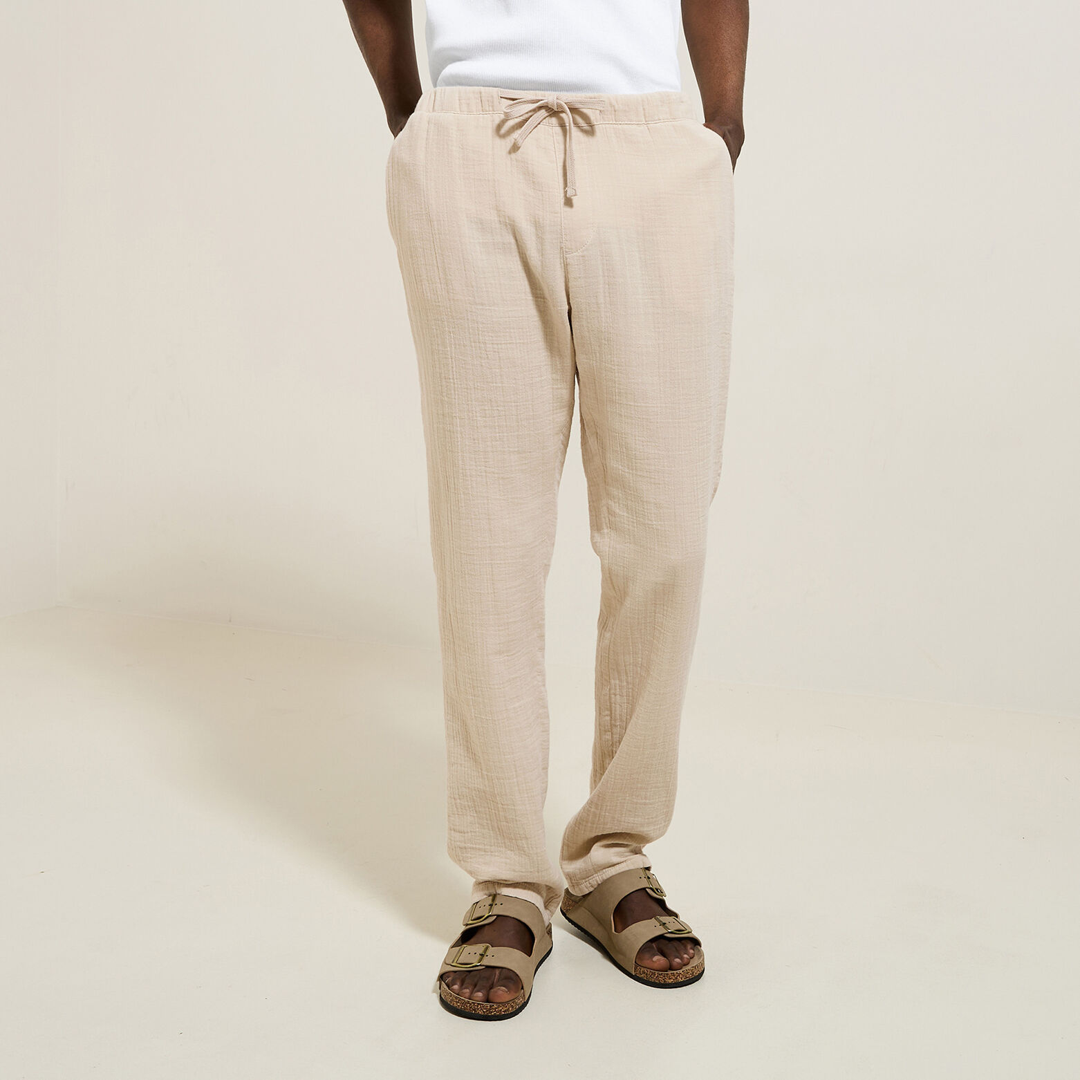 Pantalon en gaze de coton uni