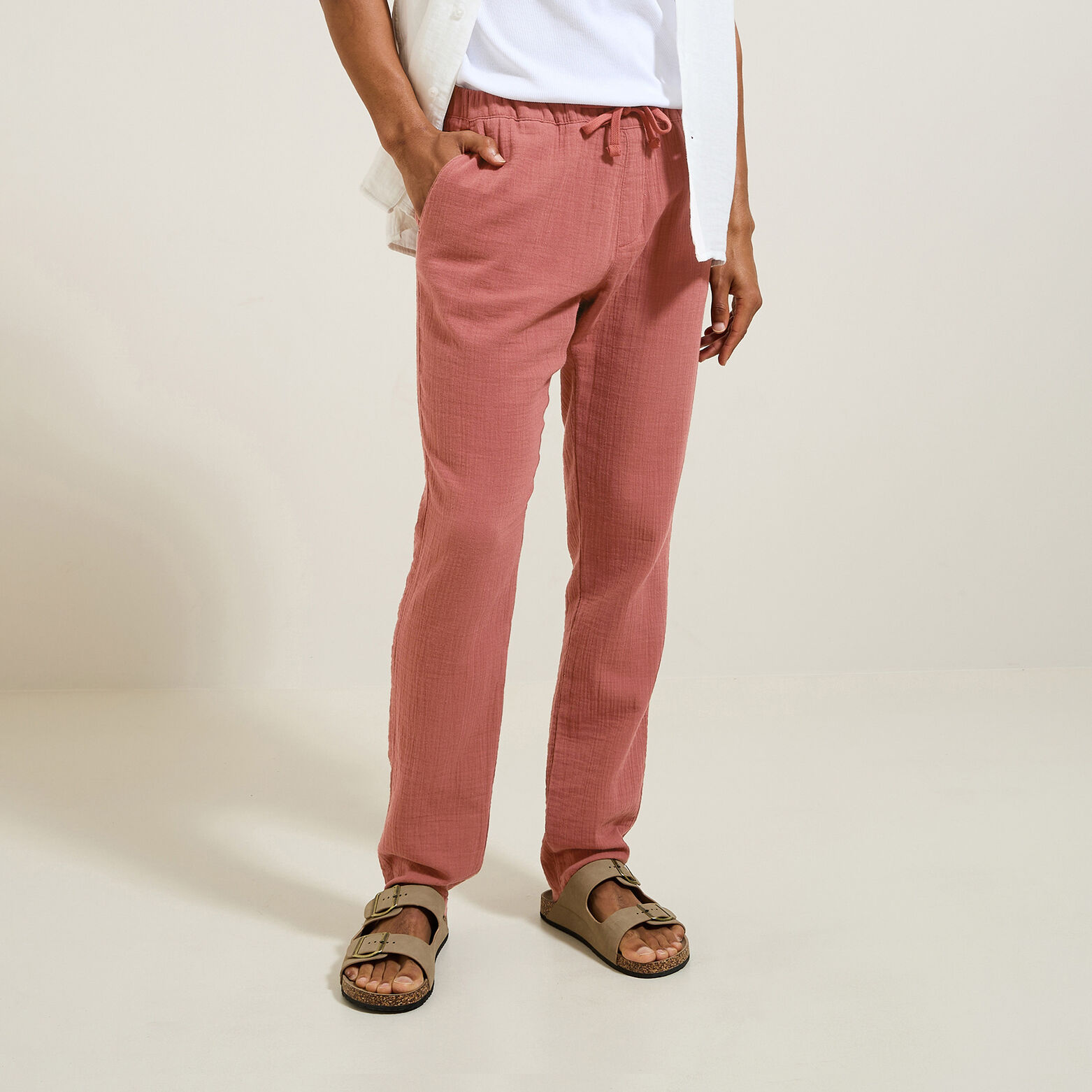 Pantalon en gaze de coton uni