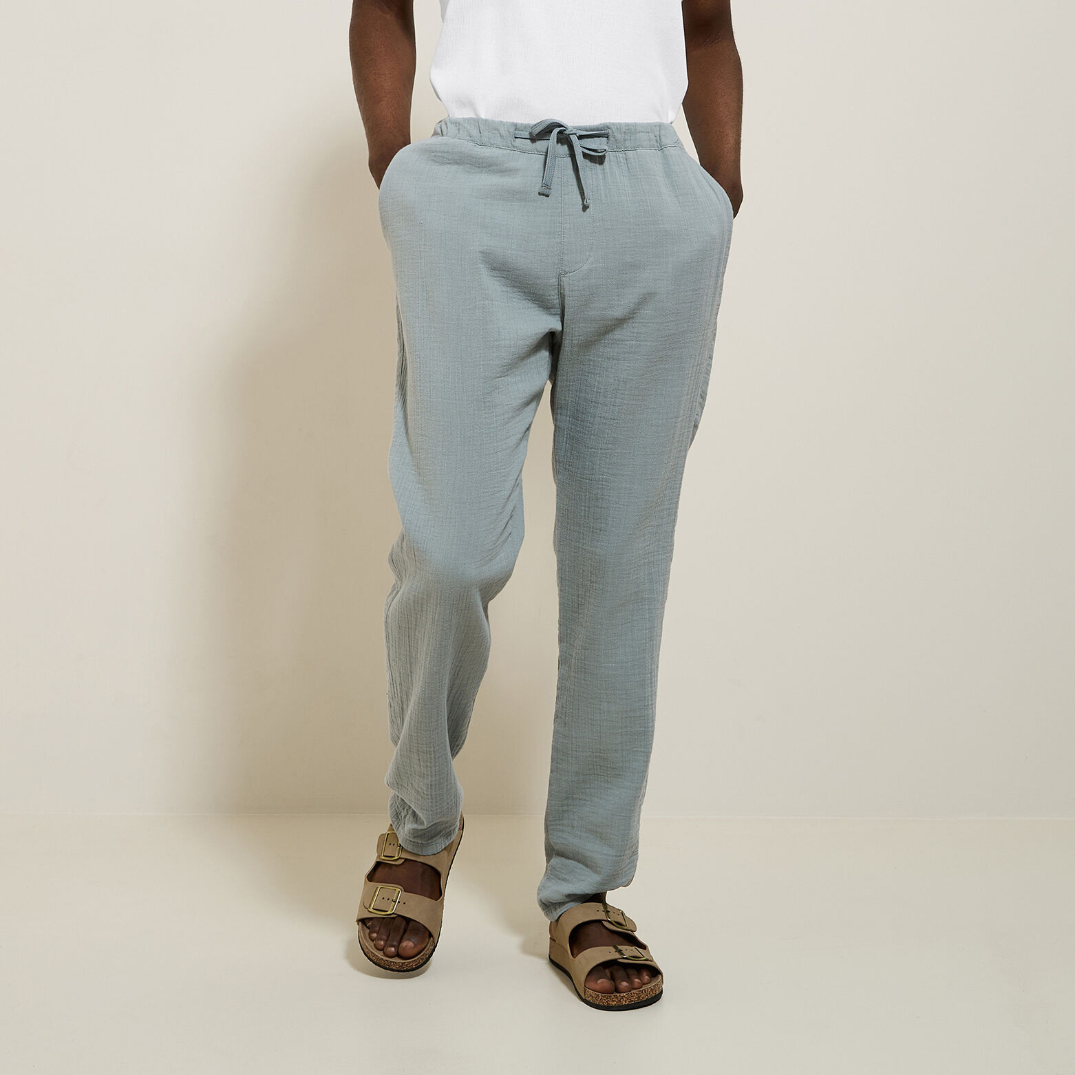 Pantalon en gaze de coton uni