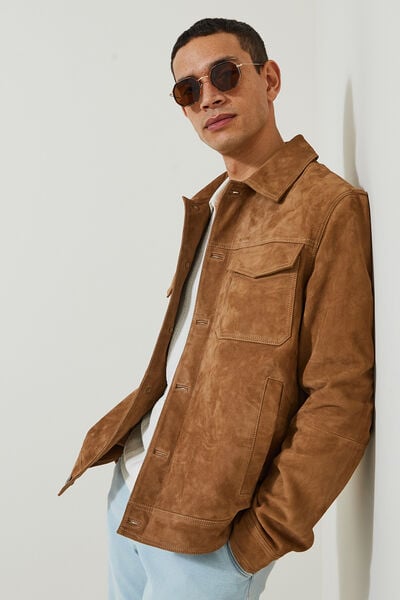 Blouson en cuir col chemise