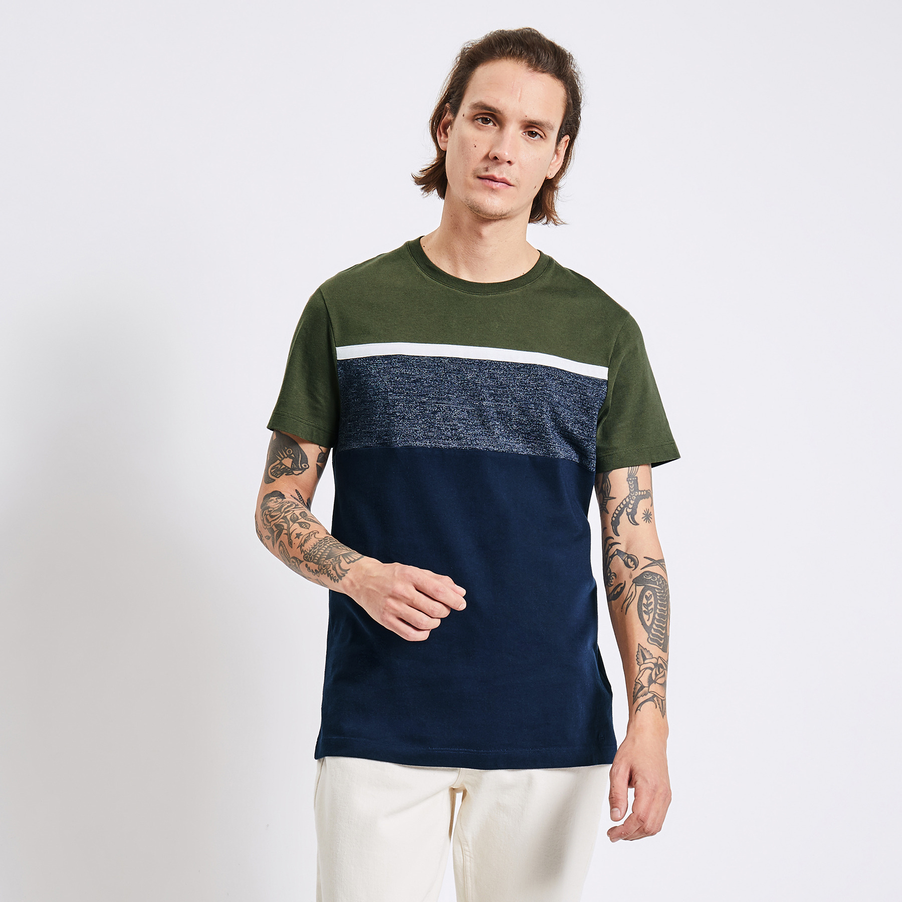 Tee shirt colorblock Vert kaki S 71% Coton, 29% Polyester, 100% Coton Homme Jules
