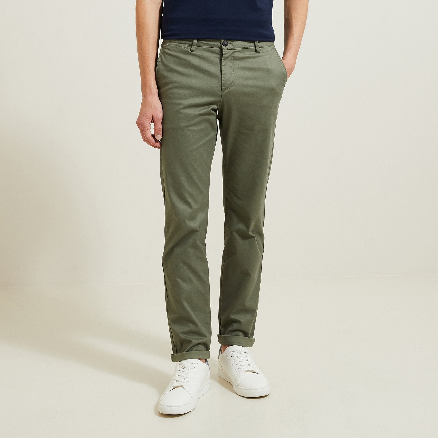 Pantalon chino regular "le parfait by JULES" Vert/Kaki 38 98% Coton, 2% Elasthanne Homme