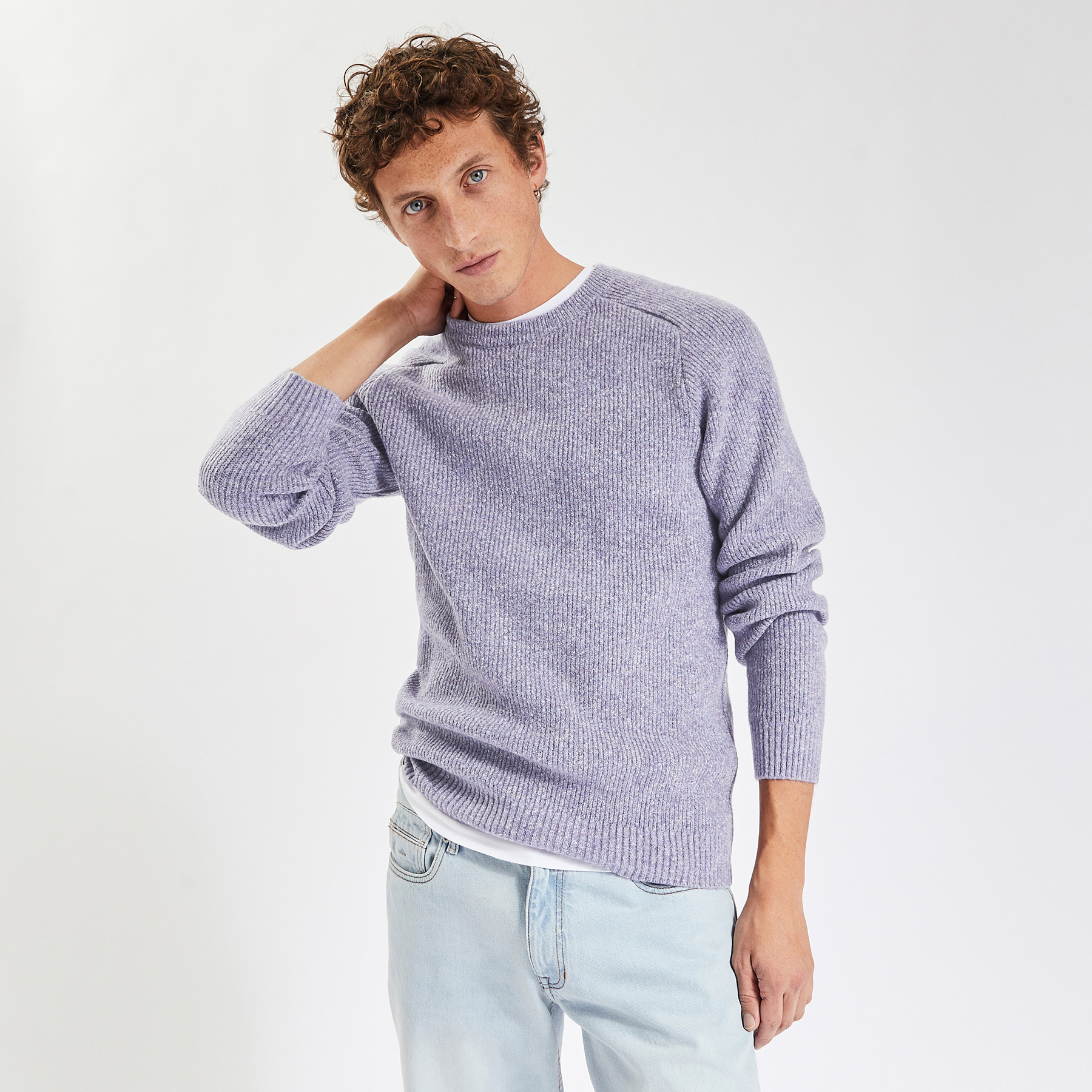 Pull à col rond Violet S 55% Acrylique, 45% Polyester Homme