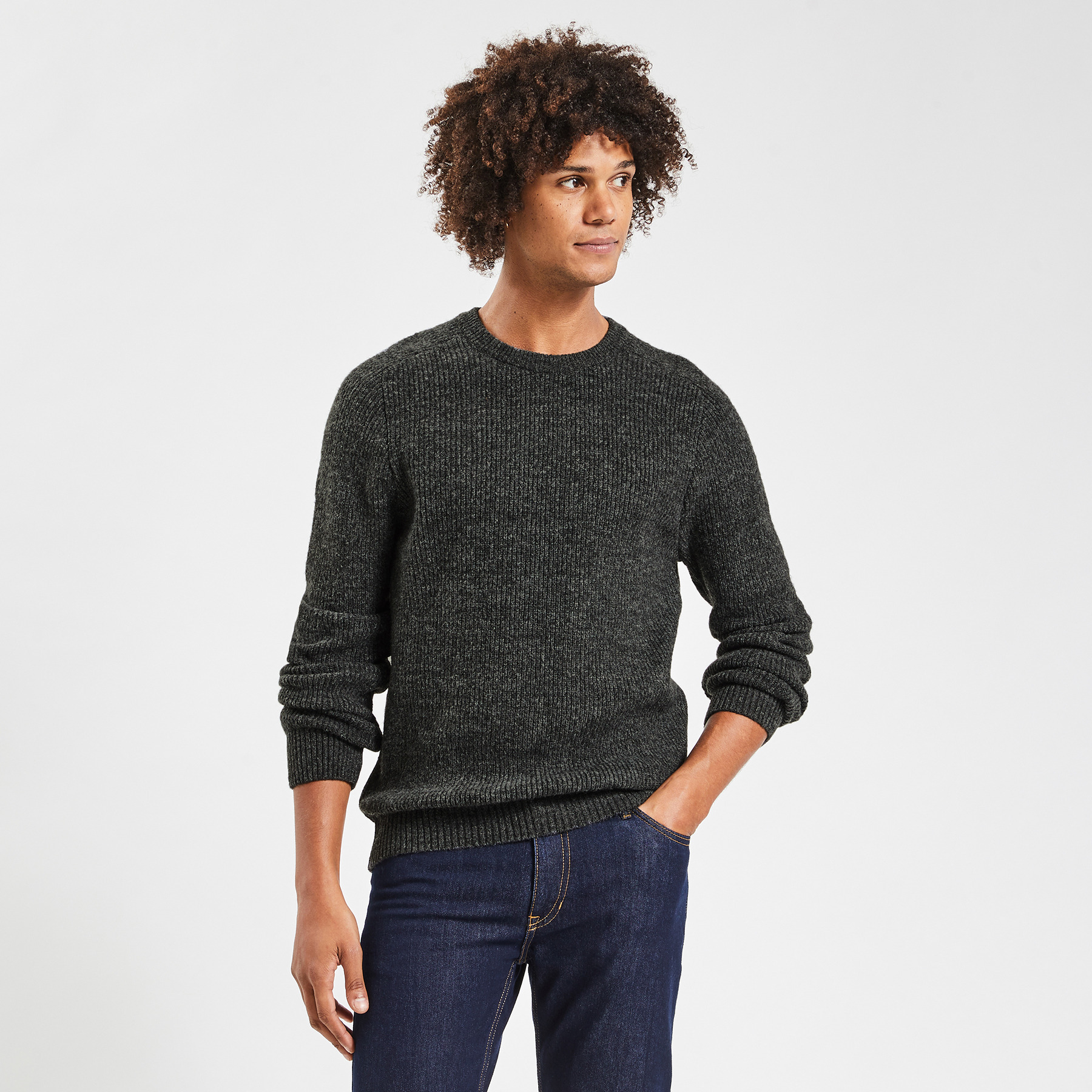 Pull à col rond Gris S 64% Acrylique, 19% Polyester, 17% Polyamide Homme