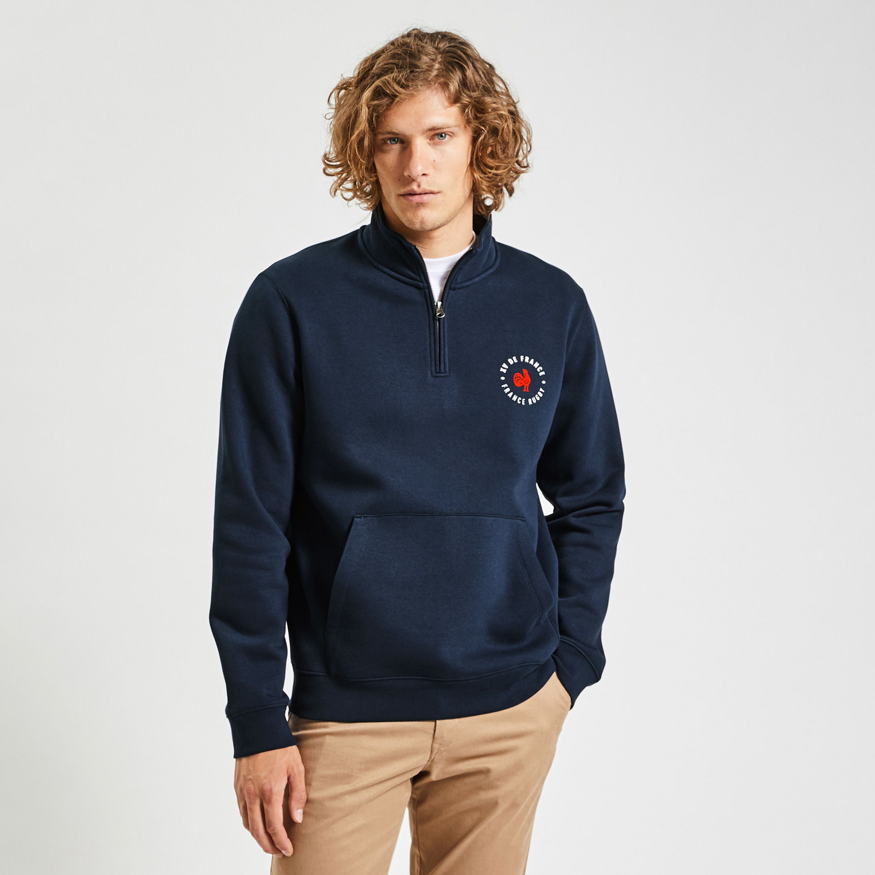 Sweat zip licence France rugby Bleu S 70% Coton, 30% Polyester Homme