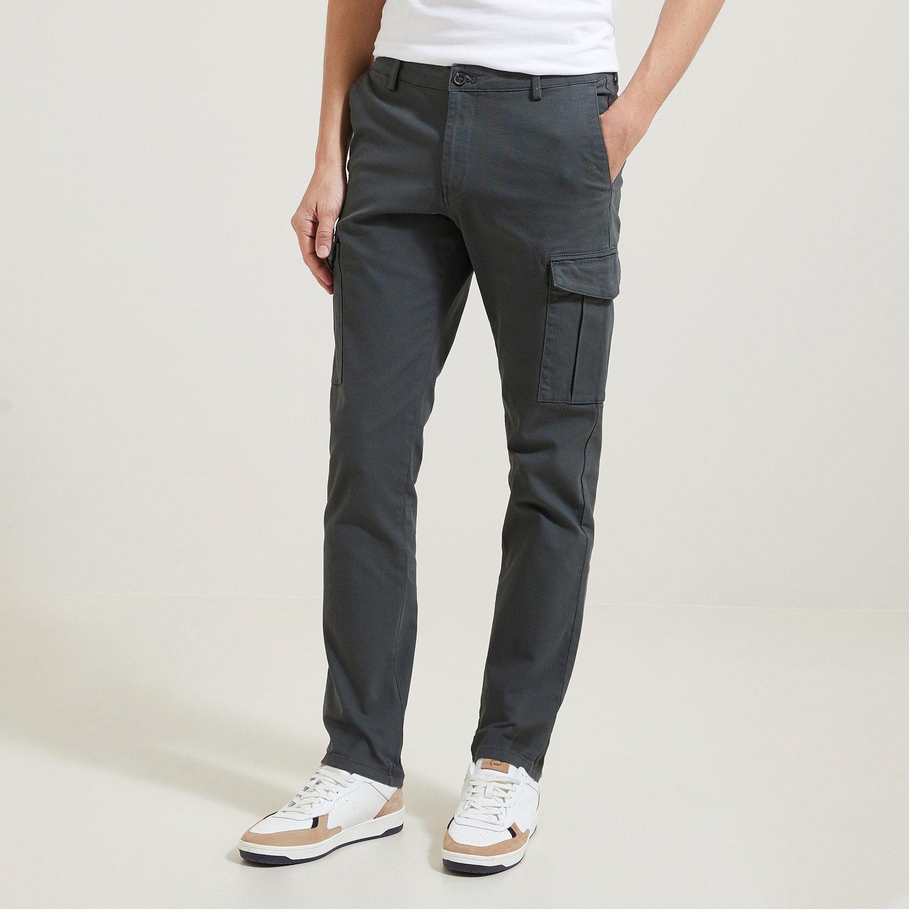 Pantalon cargo droit poches côtés Vert kaki 36 97% Coton, 3% Elasthanne Homme Brice
