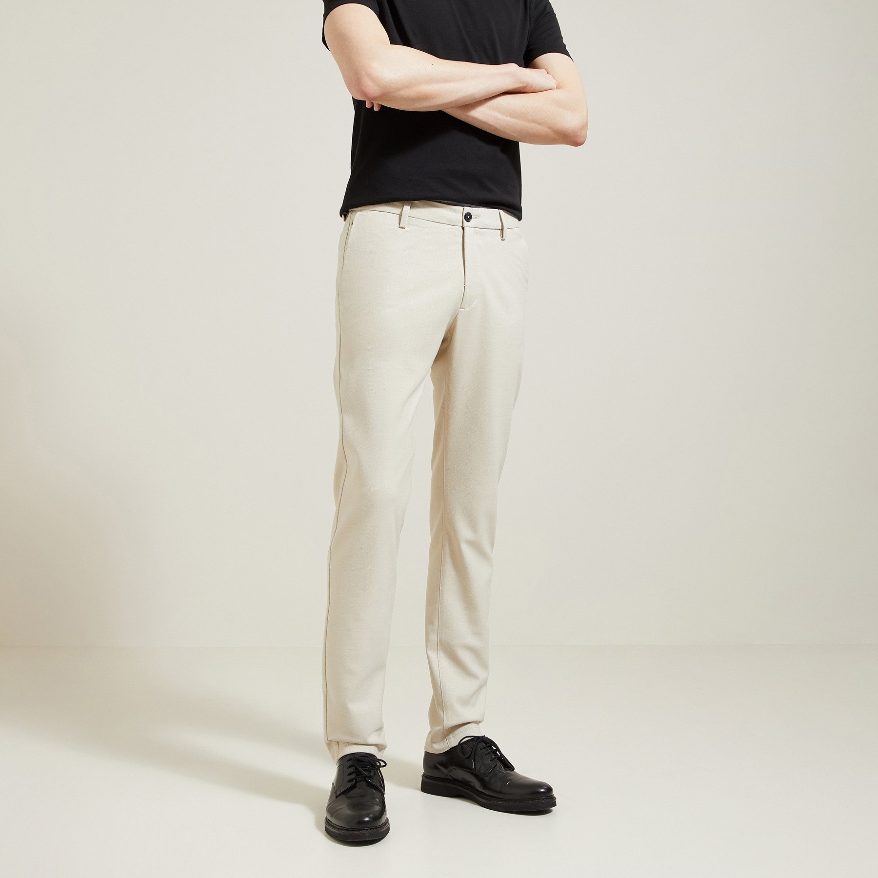 Pantalon chino slim en twill bi-ton Ecru 36 65% Polyester, 33% Polyamide, 2% Elasthanne Homme