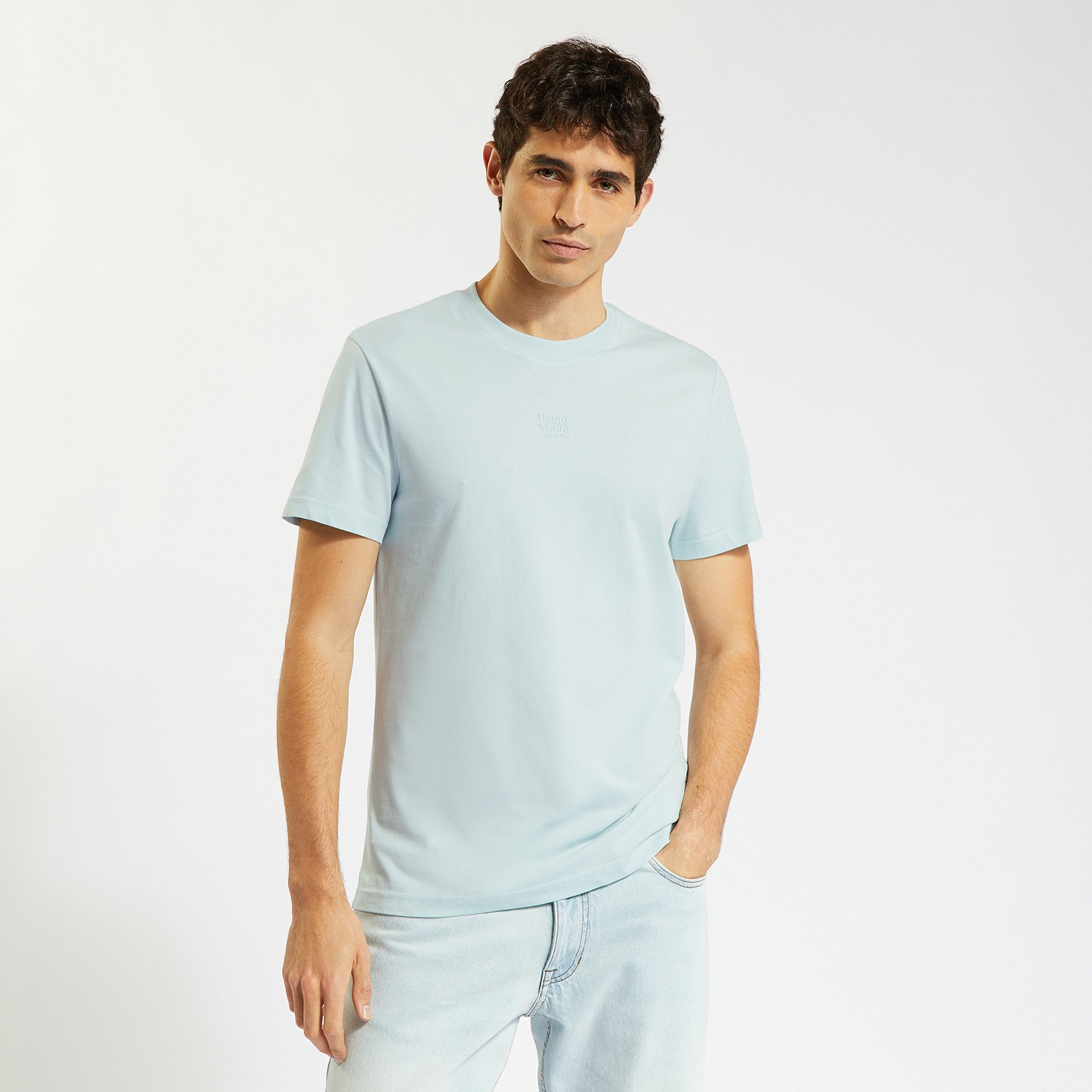 Tee shirt jersey imprimé  placé Bleu clair S 100% Coton Homme Jules