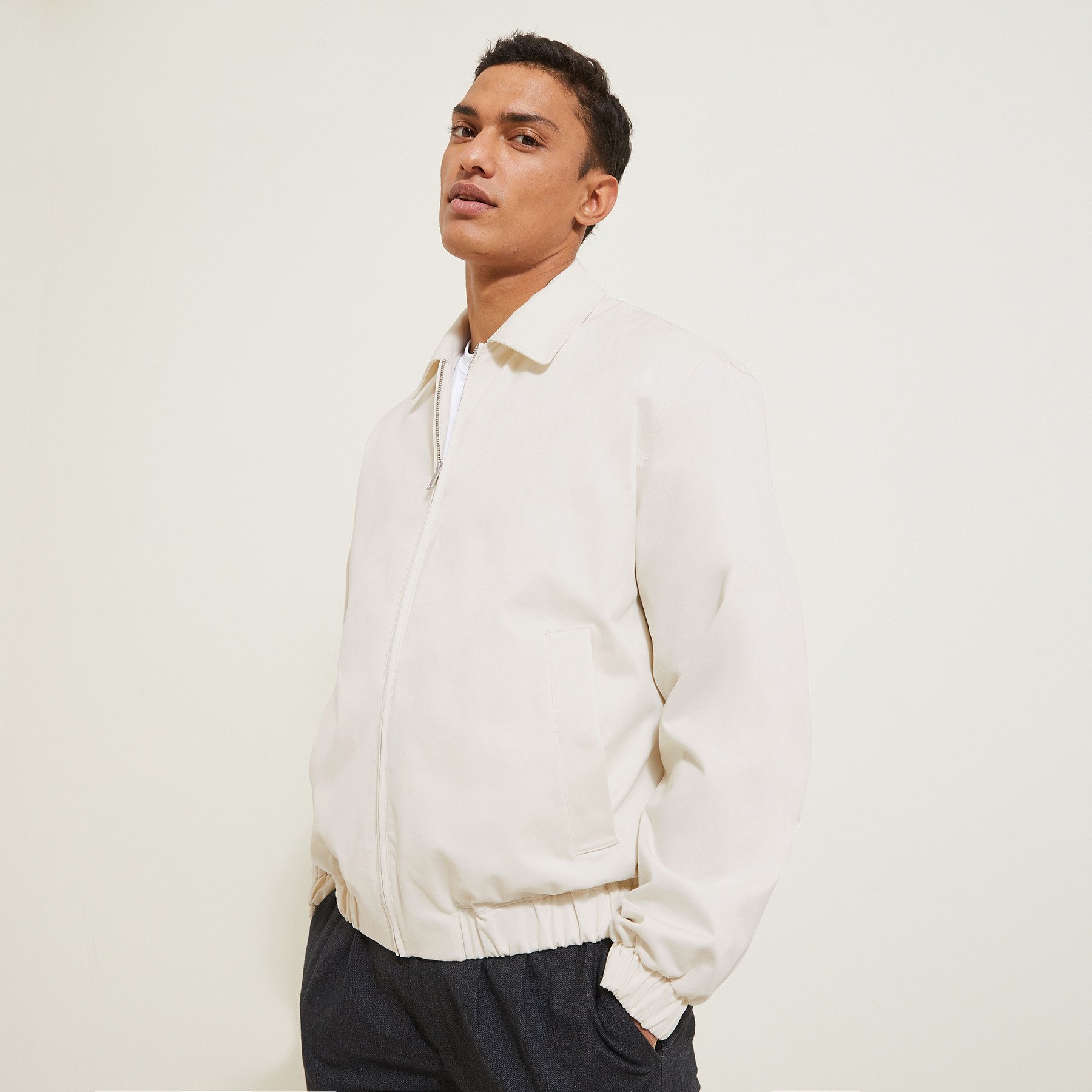 Blouson urbain col chemise Beige S 100% Polyester, 98% Coton, 2% Elasthanne Homme