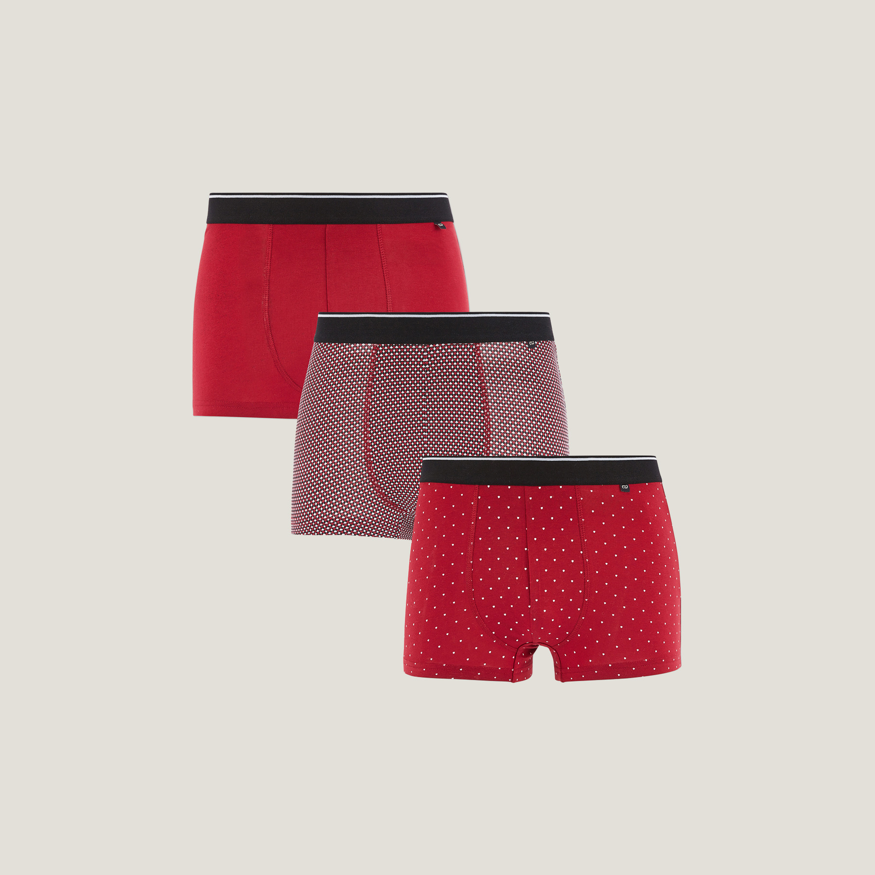 Lot de 3 boxers micro motifs Rouge S 95% Coton, 5% Elasthanne Homme