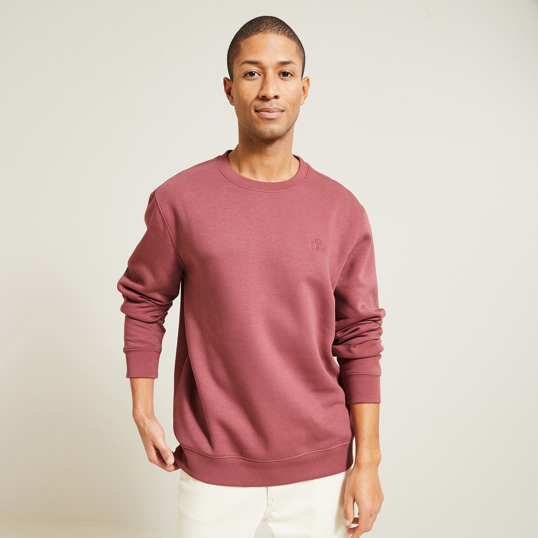 Sweat col rond broderie ton sur ton poitrine Rose XS 70% Coton, 30% Polyester Homme