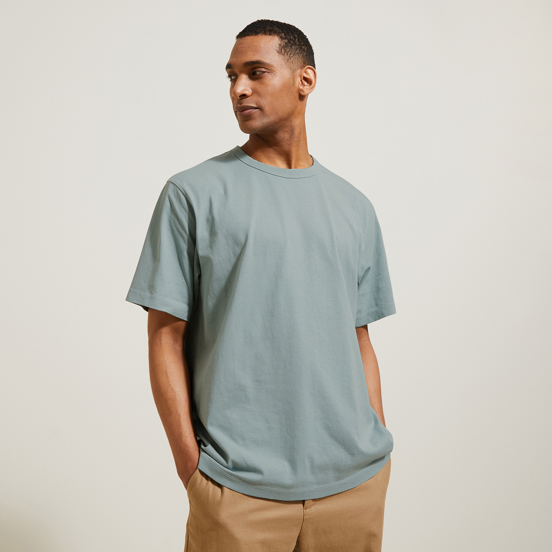 Tee shirt coupe relax manches courtes Vert/Kaki XS 100% Coton Homme