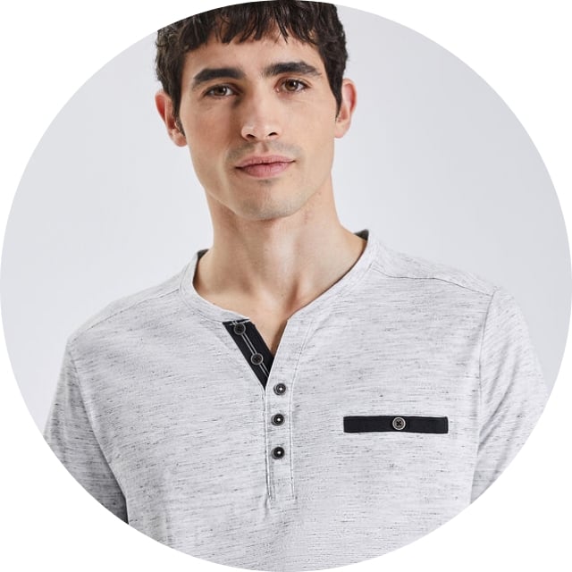 T-shirt homme en coton uni avec boutons Col Henley Tee-shirt manches  courtes homme